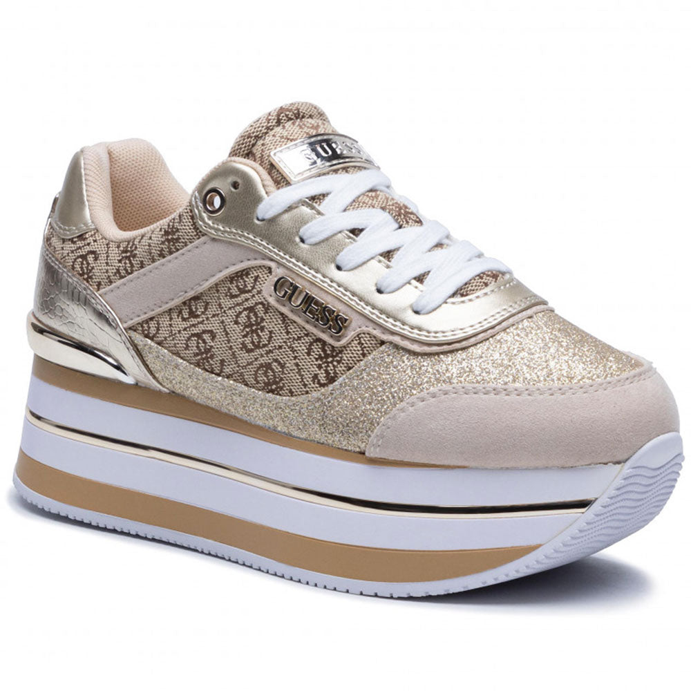 Scarpe Donna GUESS Sneakers Colore Beige - Marrone con Inserti Glitterati Linea Hansin