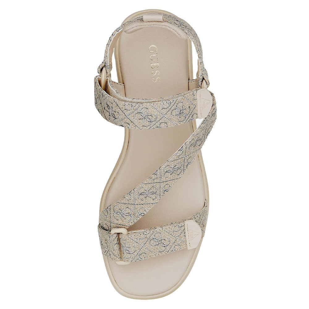 Damensandalen mit Keilabsatz GUESS Ocilia-Linie Farbe Beige - Silber