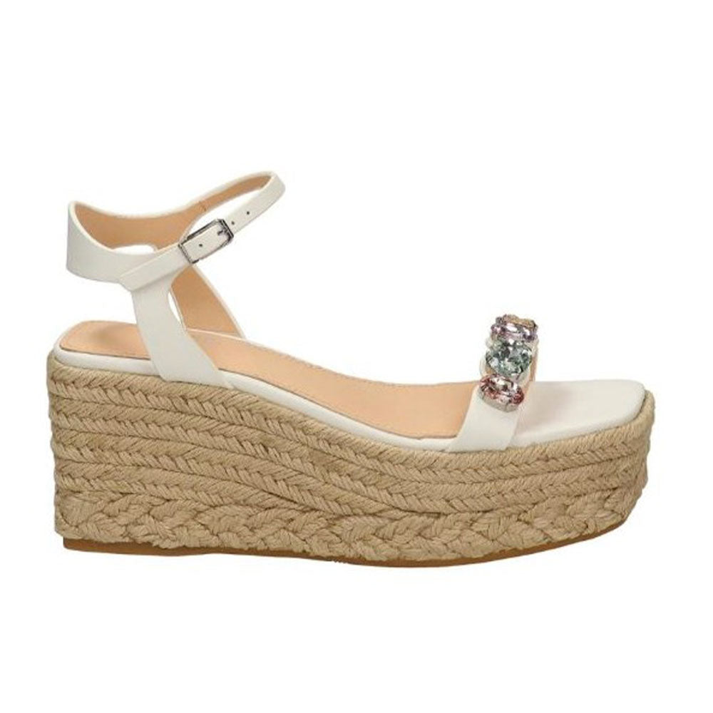 Easy Street Ghita Sandali Con Zeppa Donna - Crepe Bianco, Tacco 6,3 Cm, Realizzati In Italia, Taglia 41 EU