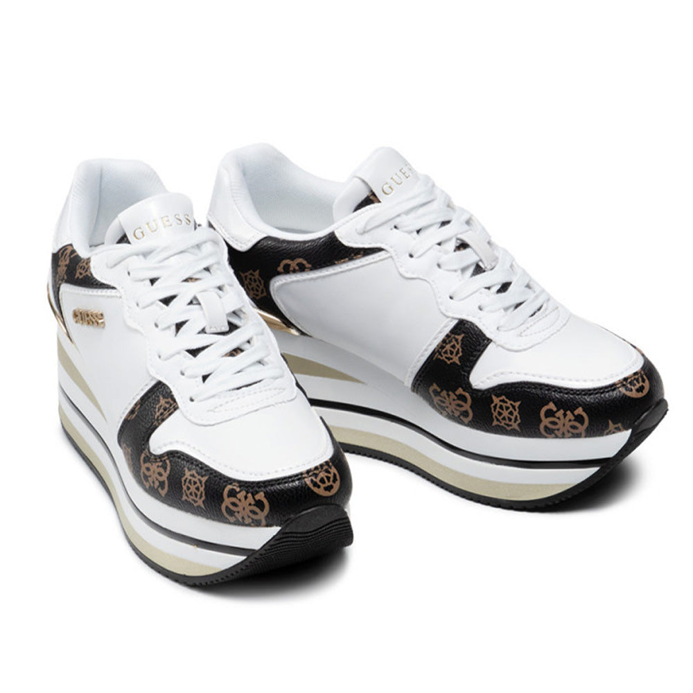 Scarpe Guess Verona Uomo - Sneakers Stringate In Pelle Bianco/marrone, Taglie UK 7-12