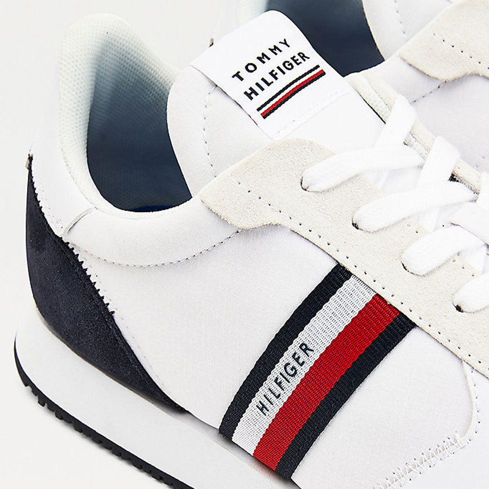 Scarpe Uomo TOMMY HILFIGER Sneakers Running linea Mix Stripes in Tessuto Bianco