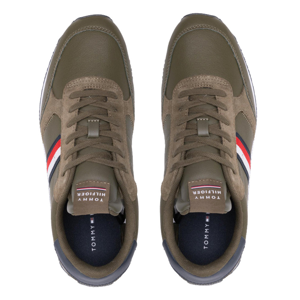 Scarpe Uomo TOMMY HILFIGER Sneakers Running in Pelle e Nylon Army Green
