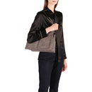 BORBONESE Damen-Umhängetasche und Schultergurt Tender Medium aus Jet Op-Stoff, Natur und Schwarz