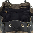 BORBONESE Damen-Eimerhandtasche New Classic aus natürlichem und schwarzem Jet Op-Stoff und Leder