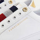 Scarpe Donna TOMMY HILFIGER Sneakers Slip On Iconiche in Pelle Bianca