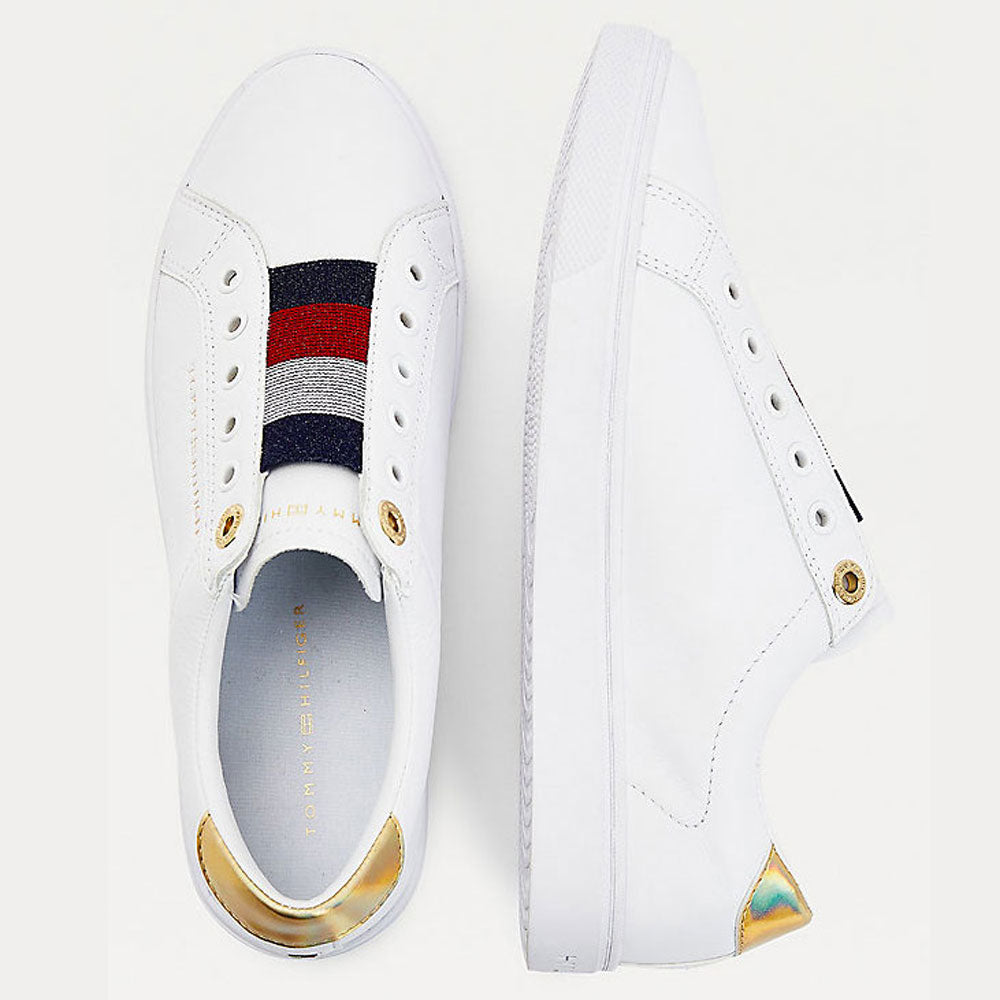 Scarpe Donna TOMMY HILFIGER Sneakers Slip On Iconiche in Pelle Bianca