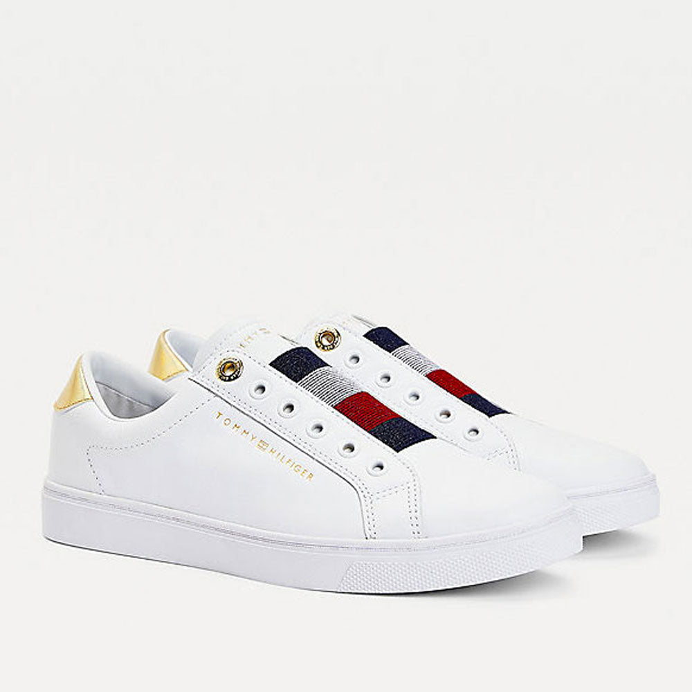 Scarpe Donna TOMMY HILFIGER Sneakers Slip On Iconiche in Pelle Bianca