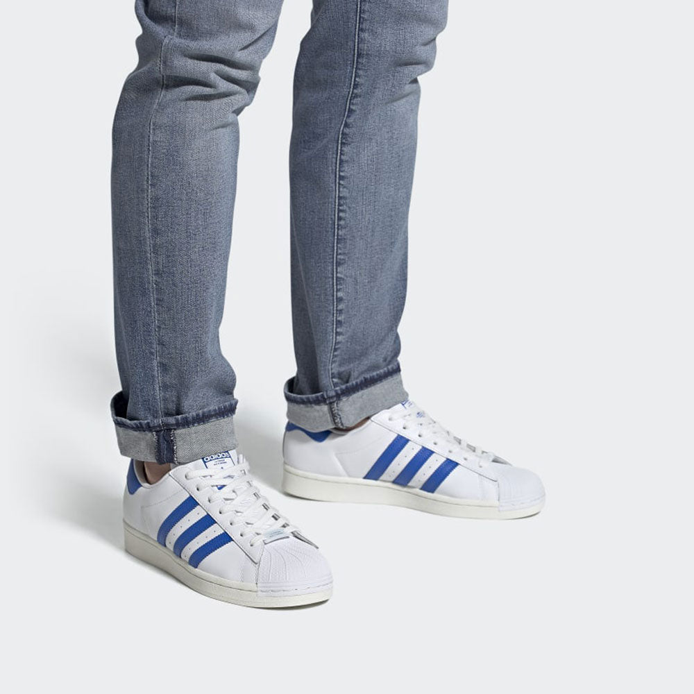 Scarpe Donna ADIDAS Sneakers linea Superstar in Pelle colore Bianco e Azzurro