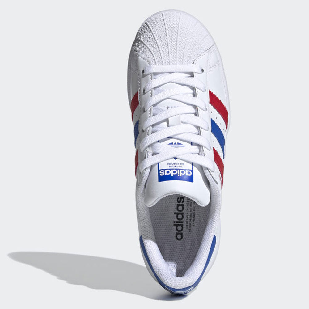 Scarpe Donna ADIDAS Sneakers linea Superstar J in Pelle Bianco Blu e Rosso