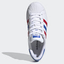 Scarpe Donna ADIDAS Sneakers linea Superstar J in Pelle Bianco Blu e Rosso