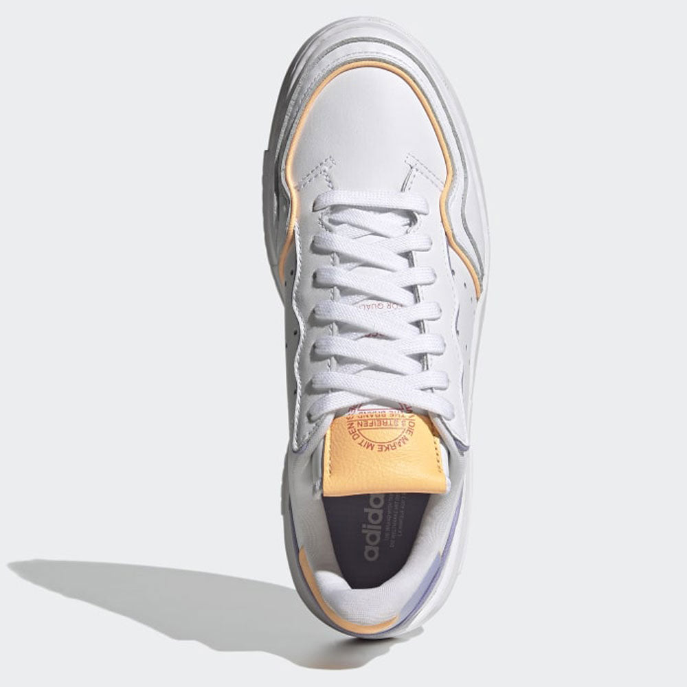 Scarpe Donna ADIDAS Sneakers linea Supercourt in Pelle Bianco Lilla e Arancione