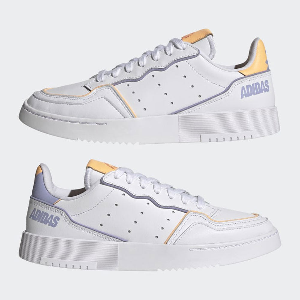 Scarpe Donna ADIDAS Sneakers linea Supercourt in Pelle Bianco Lilla e Arancione