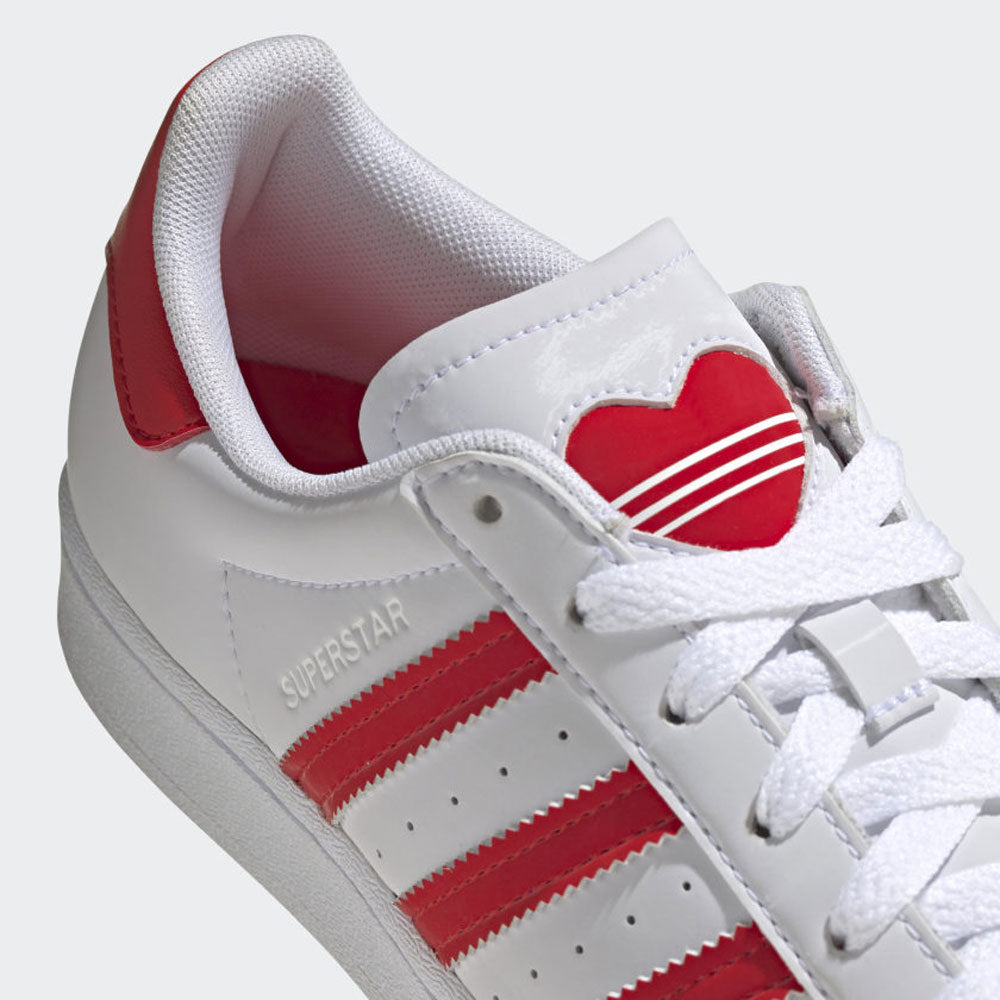 Scarpe Donna ADIDAS Sneakers linea Superstar J colore Bianco e Rosso a sconto Cuoieriashop