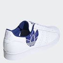 Scarpe Uomo ADIDAS Sneakers linea Superstar in Pelle Bianca con Maxi Logo Royal Blu