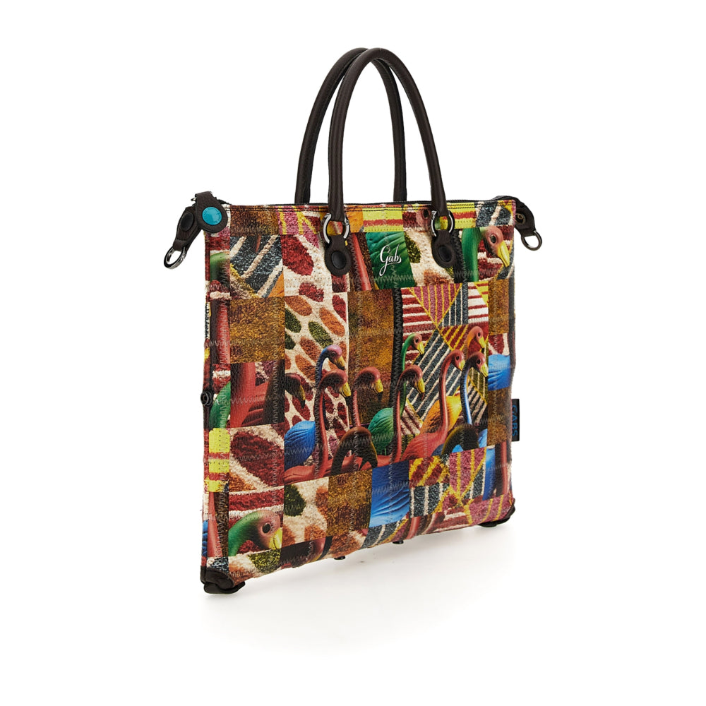Borsa Donna a Mano con Tracolla GABS G3 PLUS Trasformabile in Pelle Patchwork stampa Fenicotteri Large