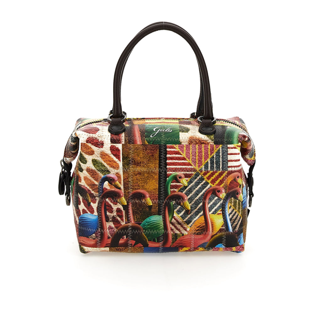 Borsa Donna a Mano con Tracolla GABS G3 PLUS Trasformabile in Pelle Patchwork stampa Fenicotteri Large