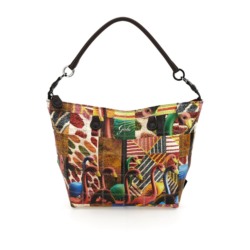 Borsa Donna a Mano con Tracolla GABS G3 PLUS Trasformabile in Pelle Patchwork stampa Fenicotteri Large