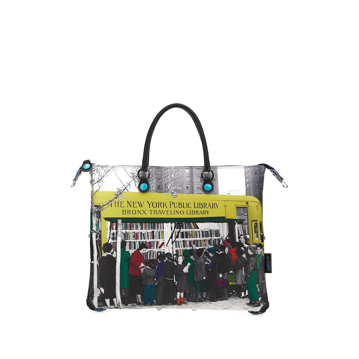 GABS G3 PLUS Wandelbare Damenhandtasche mit Schultergurt aus Leder mit Book Mobile-Medium-Print