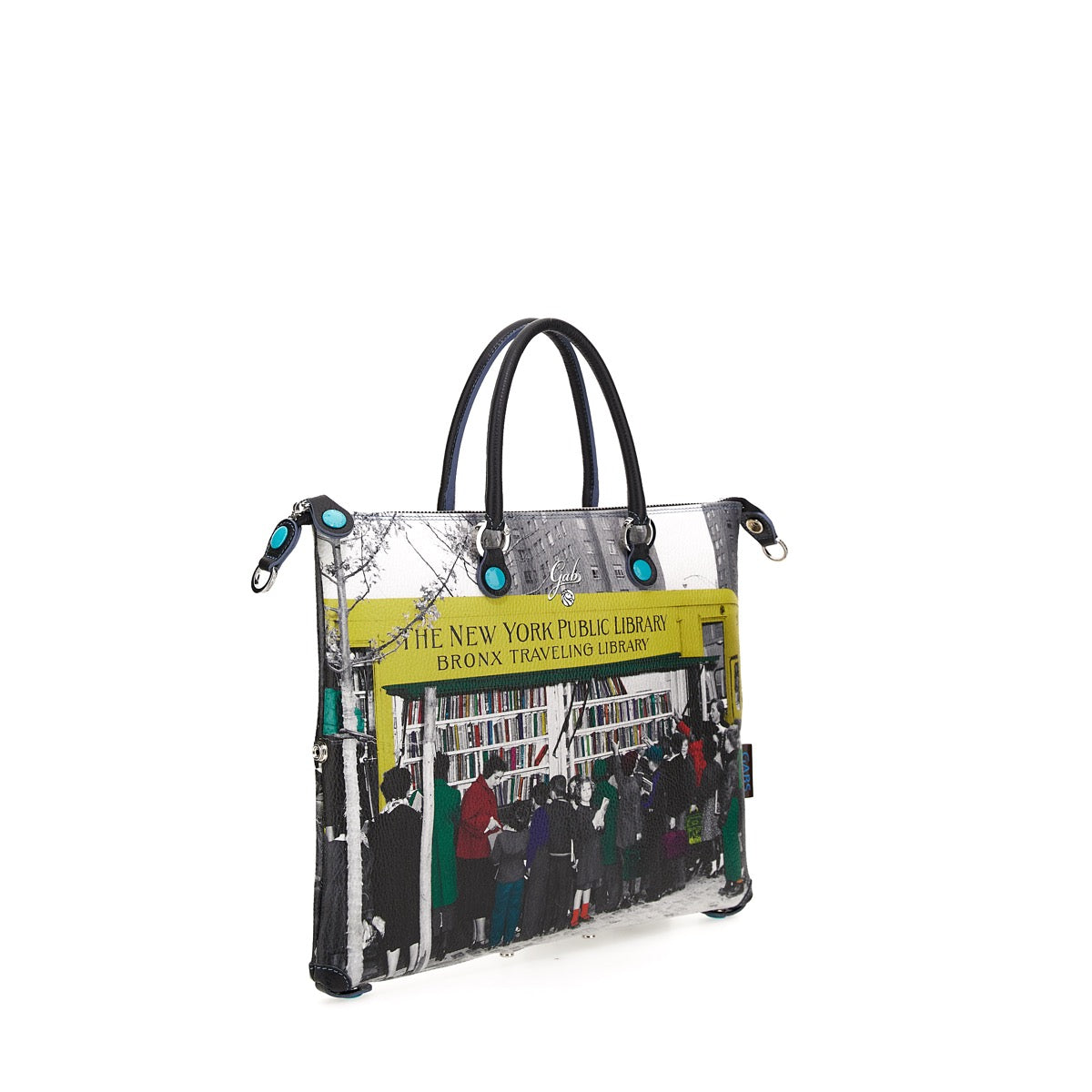 GABS G3 PLUS Wandelbare Damenhandtasche mit Schultergurt aus Leder mit Book Mobile-Medium-Print