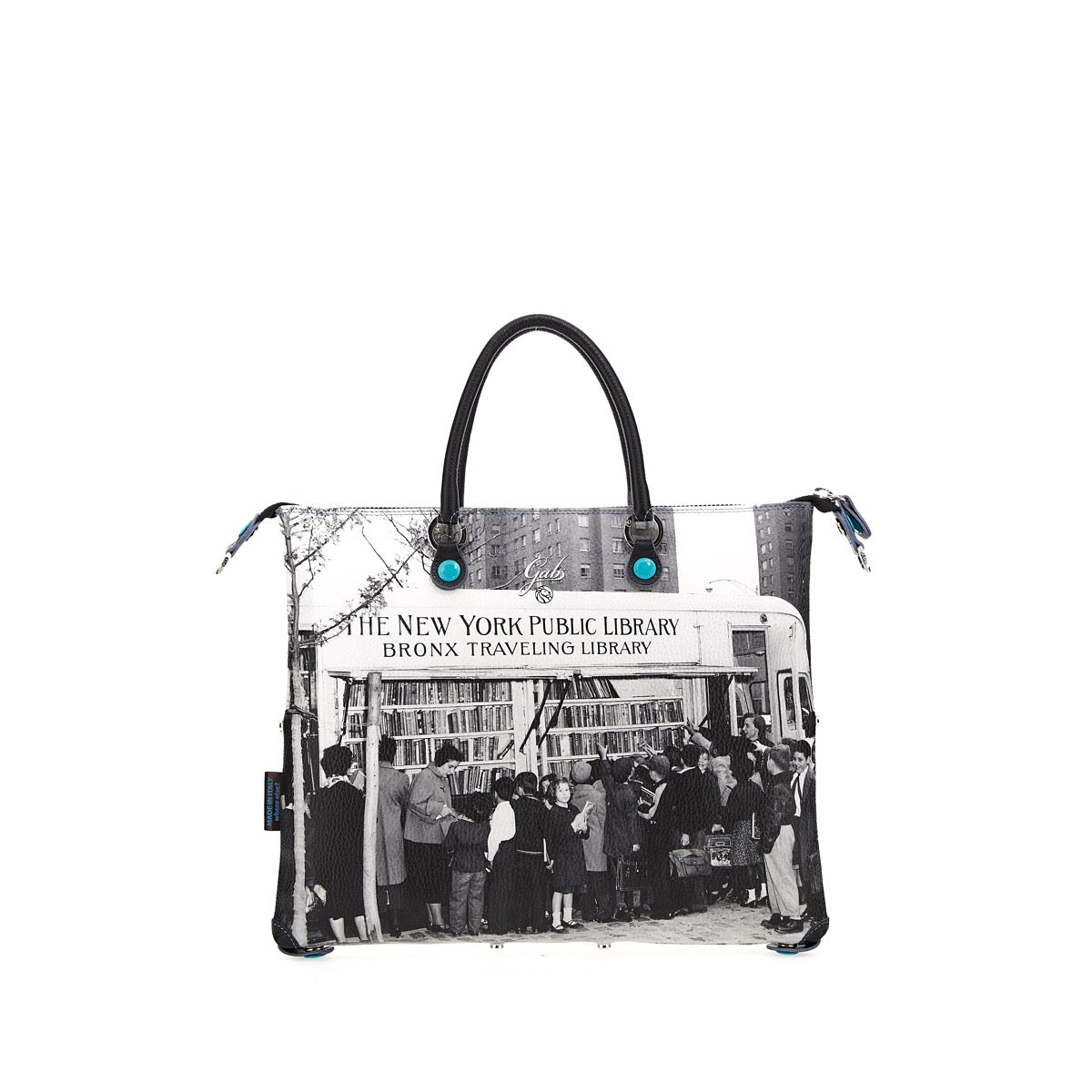 GABS G3 PLUS Wandelbare Damenhandtasche mit Schultergurt aus Leder mit Book Mobile-Medium-Print