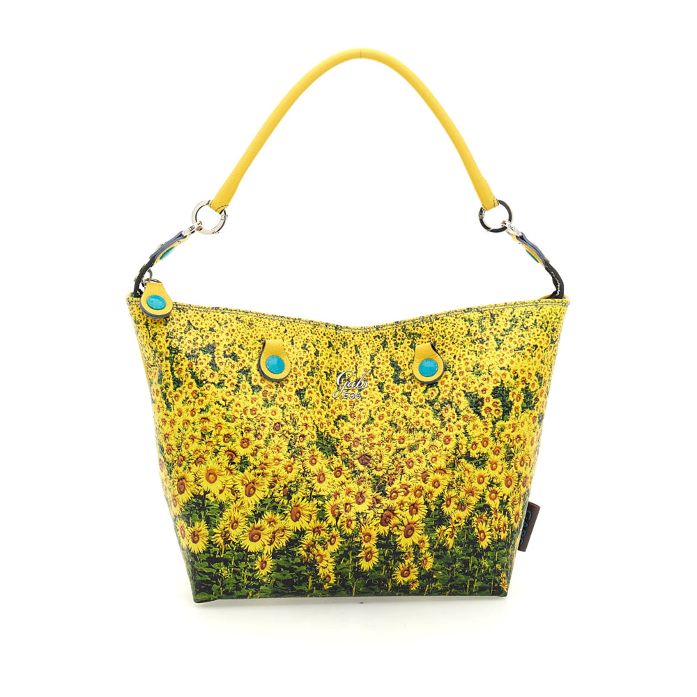 GABS G3 PLUS Holiday Damenhandtasche mit Schultergurt aus mittelgroßem Leder mit Sonnenblumenmuster