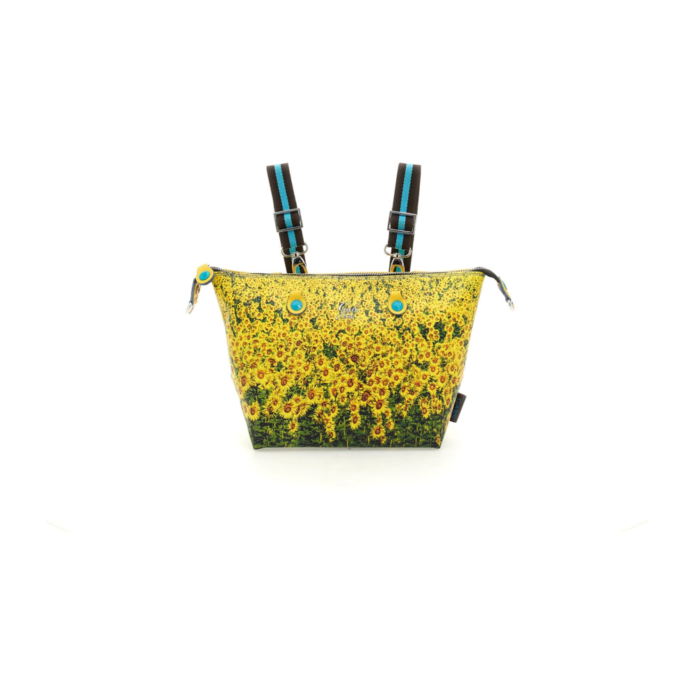 GABS G3 PLUS Holiday Damenhandtasche mit Schultergurt aus mittelgroßem Leder mit Sonnenblumenmuster