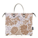 GABS G3 PLUS Holiday Damenhandtasche mit Schultergurt aus mittelbeigefarbenem Leder mit Pfingstrosenmuster