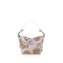 GABS G3 PLUS Holiday Damenhandtasche mit Schultergurt aus mittelbeigefarbenem Leder mit Pfingstrosenmuster