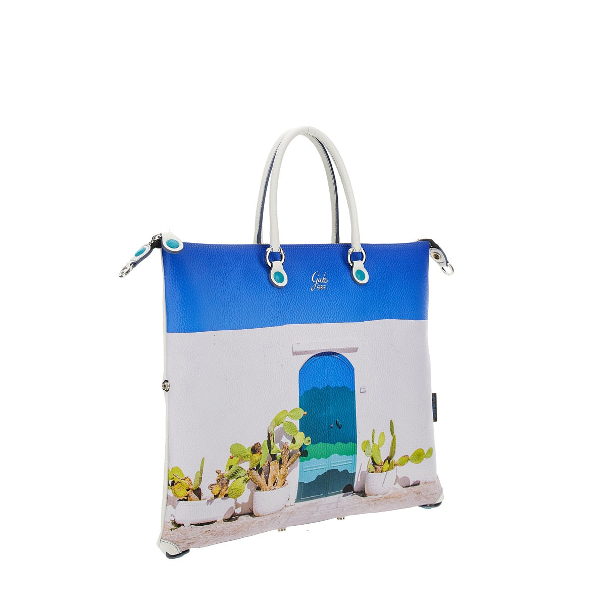 GABS G3 PLUS Holiday Damenhandtasche mit Schultergurt aus großem blauem Leder mit Porta-Print