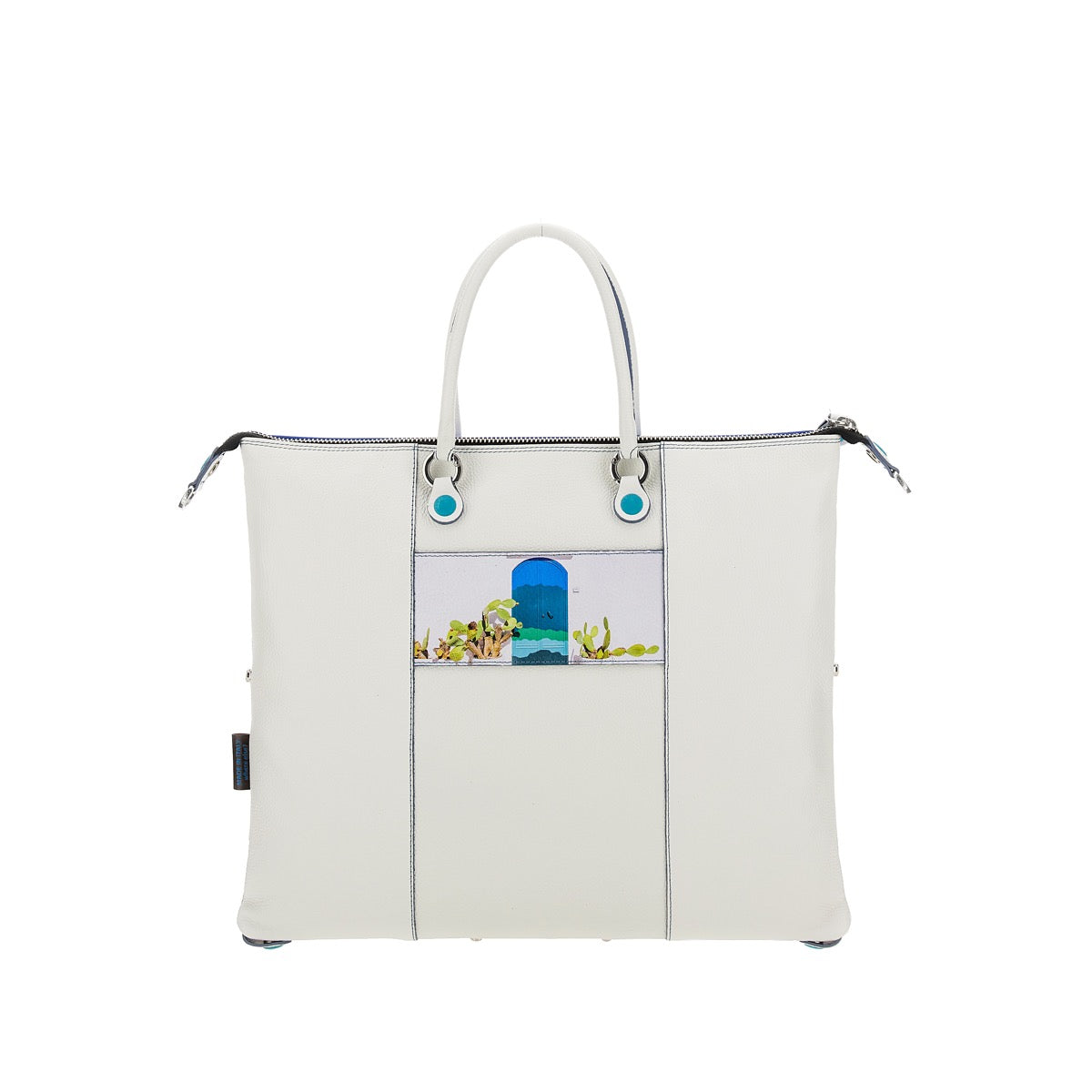 GABS G3 PLUS Holiday Damenhandtasche mit Schultergurt aus großem blauem Leder mit Porta-Print