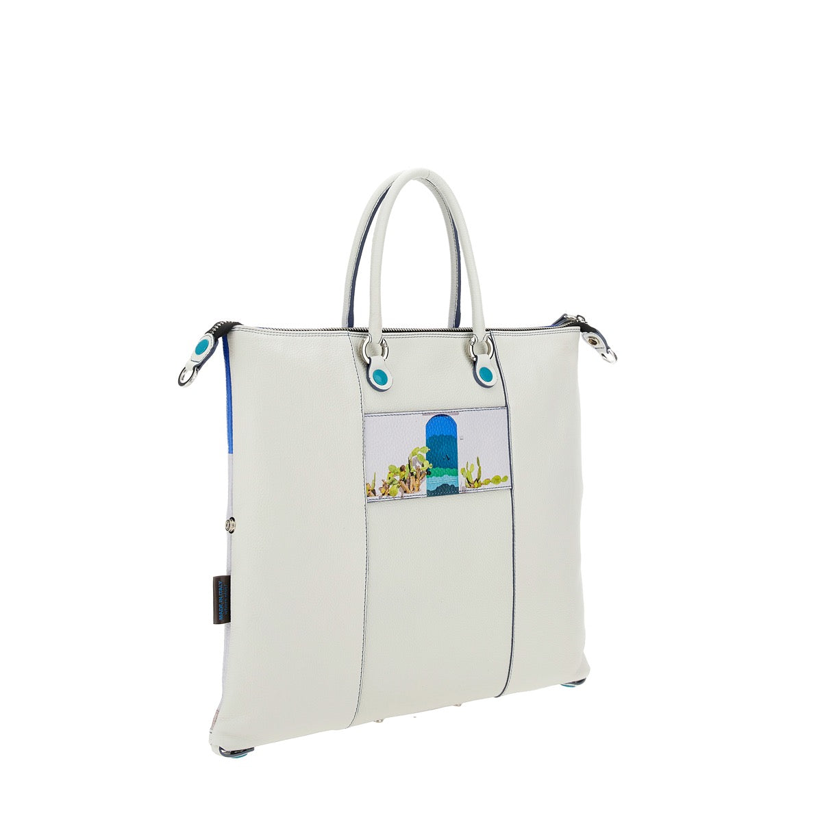 GABS G3 PLUS Holiday Damenhandtasche mit Schultergurt aus großem blauem Leder mit Porta-Print