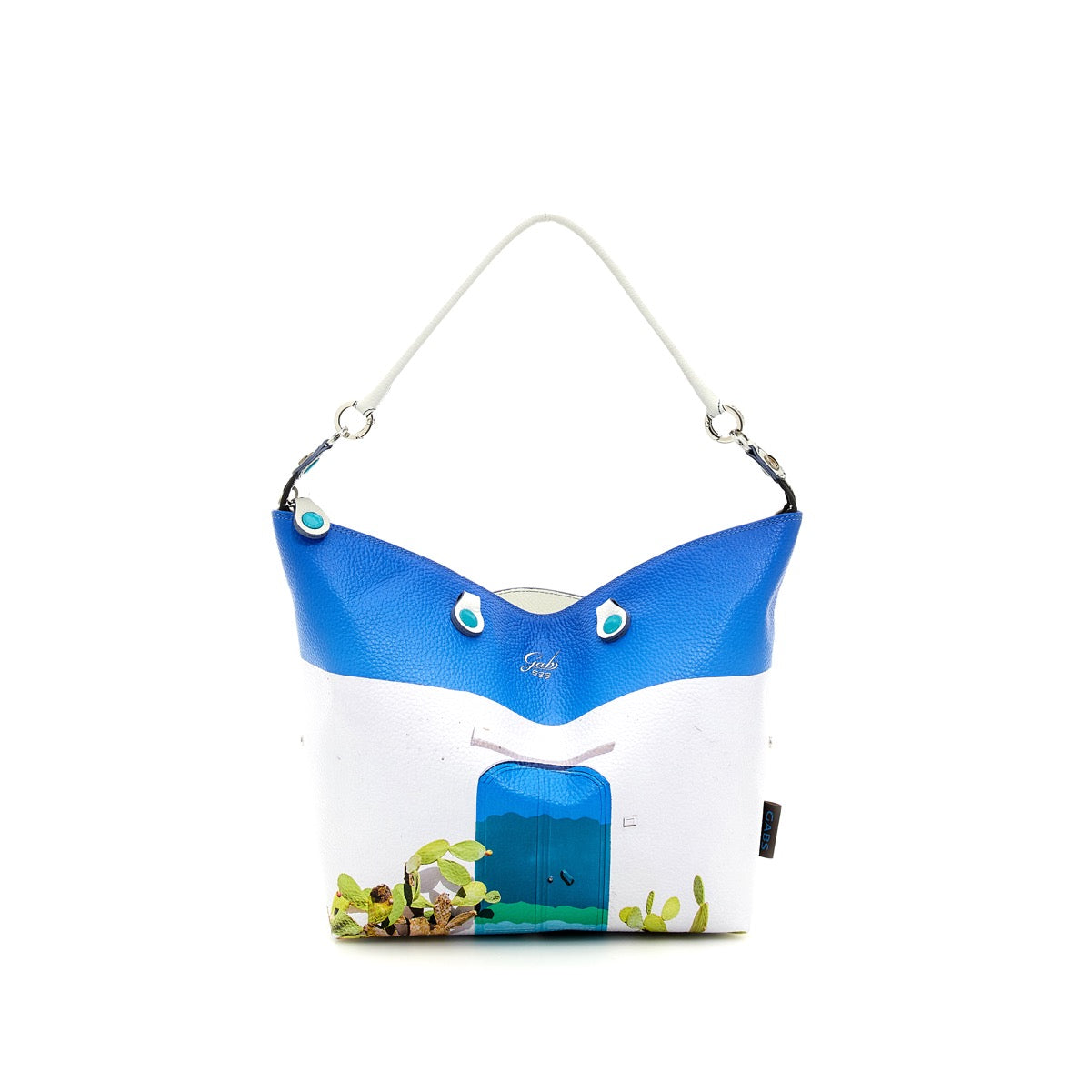 GABS G3 PLUS Holiday Damenhandtasche mit Schultergurt aus großem blauem Leder mit Porta-Print