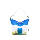 GABS G3 PLUS Holiday Damenhandtasche mit Schultergurt aus großem blauem Leder mit Porta-Print