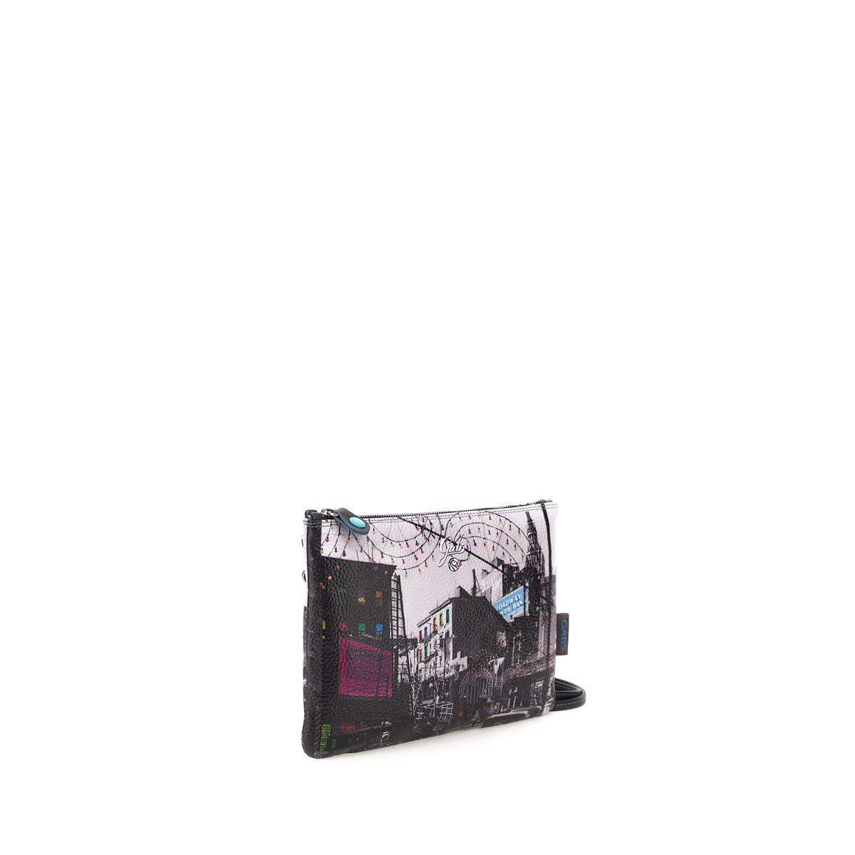 GABS Beyoncé-Clutch mit abnehmbarem Schultergurt aus Leder mit Eichen- und New Chambers Streets Media-Print