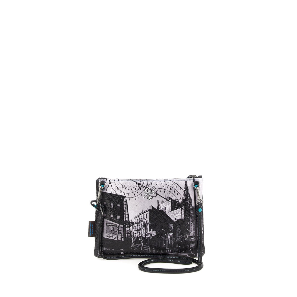 GABS Beyoncé-Clutch mit abnehmbarem Schultergurt aus Leder mit Eichen- und New Chambers Streets Media-Print