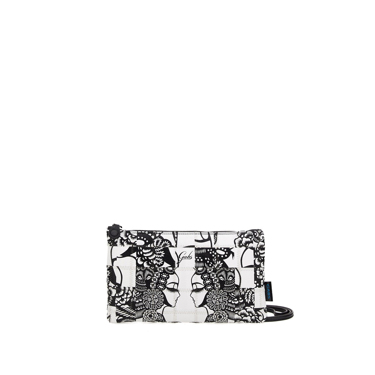 GABS Beyoncé-Clutch mit abnehmbarem Schultergurt aus Patchwork-Leder mit großem schwarz-weißem Profildruck