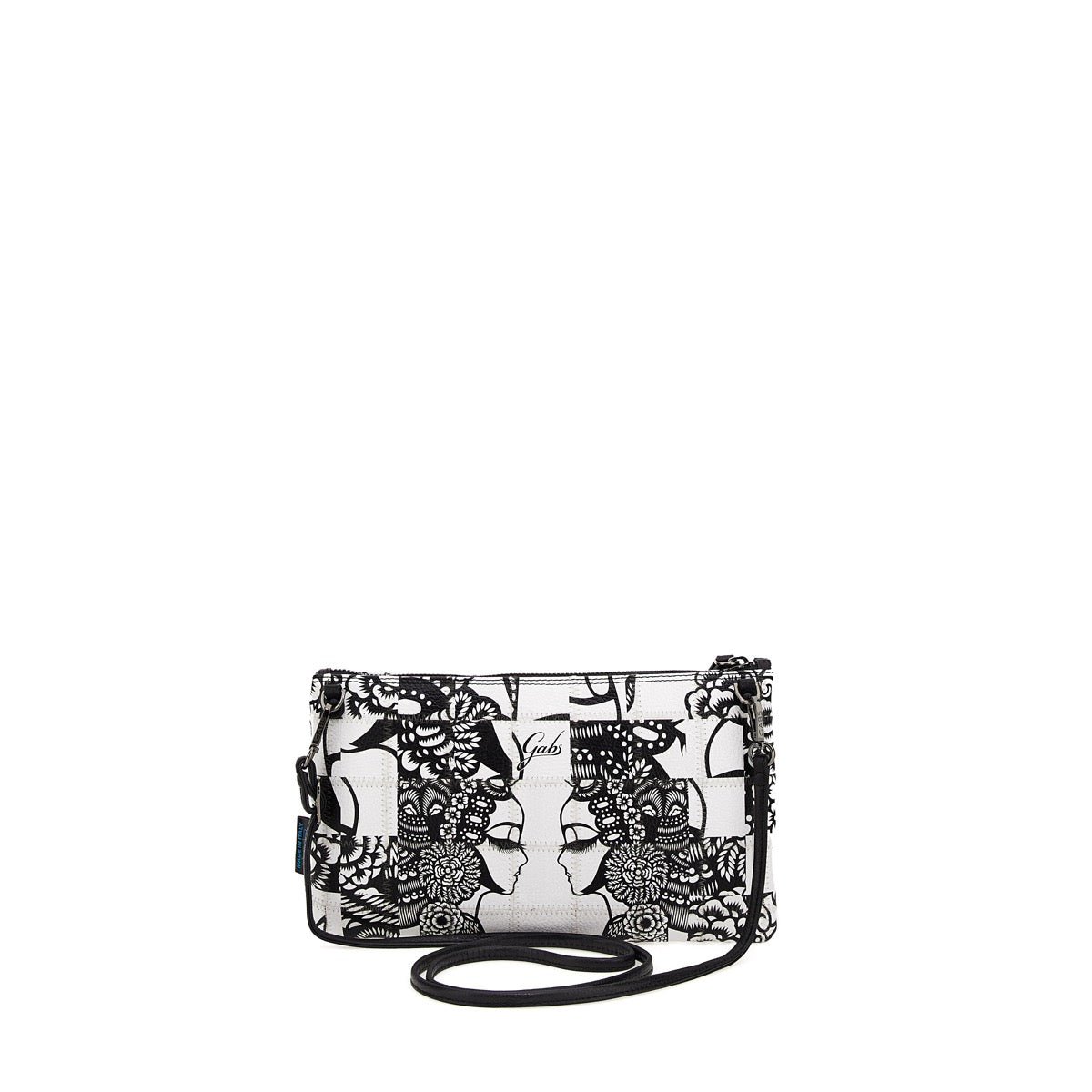 GABS Beyoncé-Clutch mit abnehmbarem Schultergurt aus Patchwork-Leder mit großem schwarz-weißem Profildruck