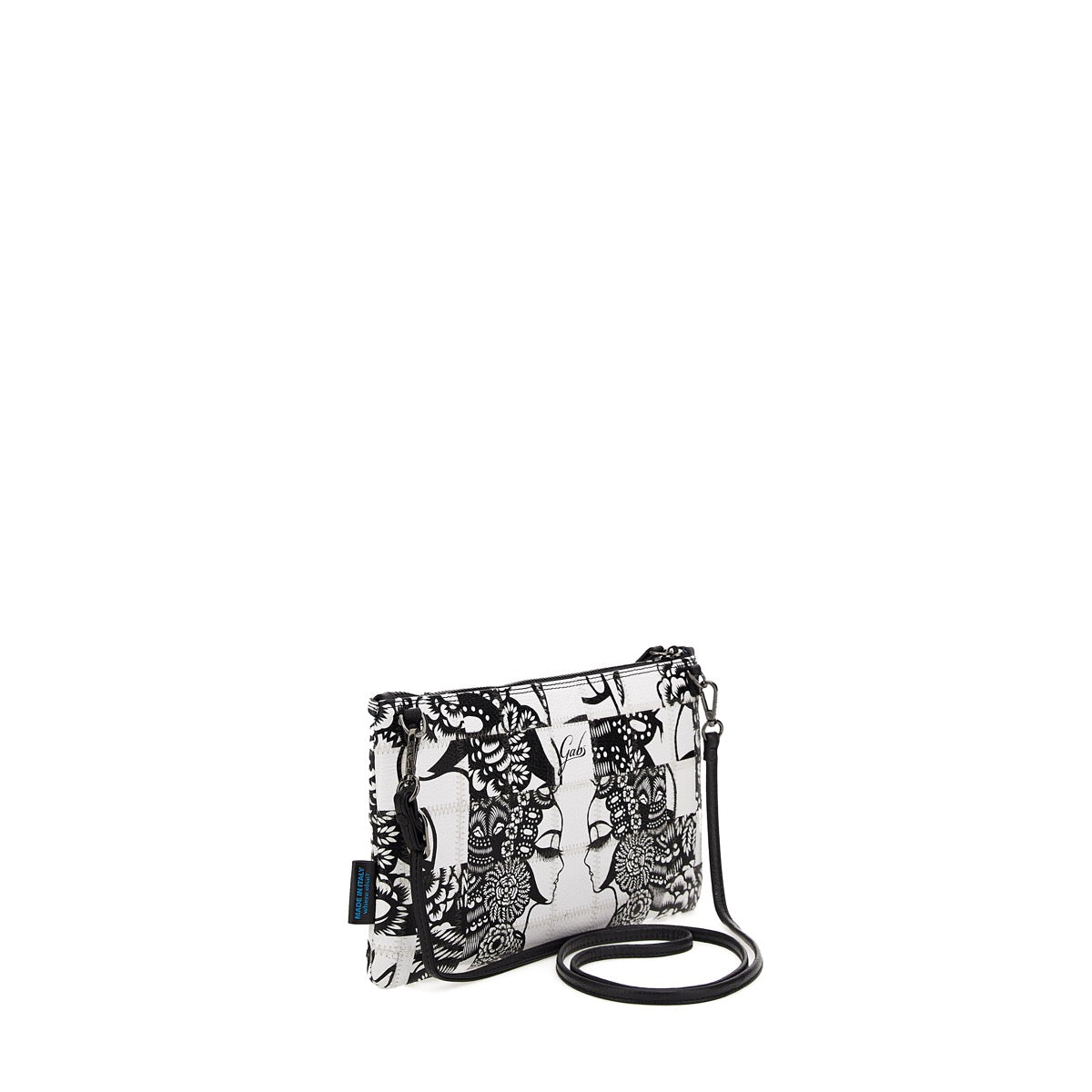 GABS Beyoncé-Clutch mit abnehmbarem Schultergurt aus Patchwork-Leder mit großem schwarz-weißem Profildruck