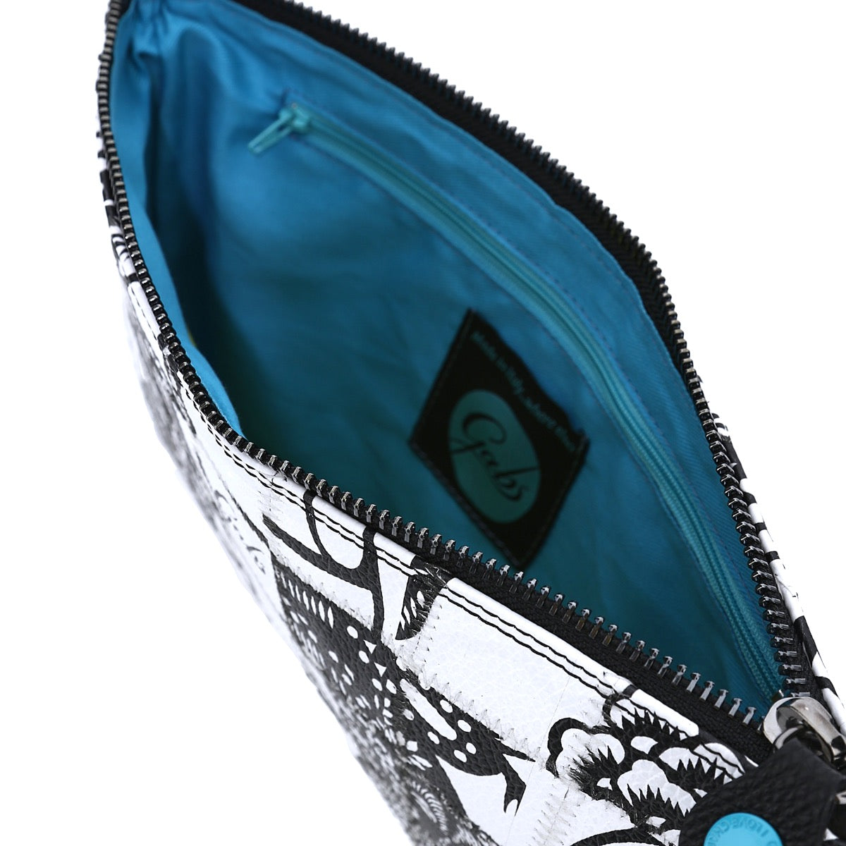 GABS Beyoncé-Clutch mit abnehmbarem Schultergurt aus Patchwork-Leder mit großem schwarz-weißem Profildruck