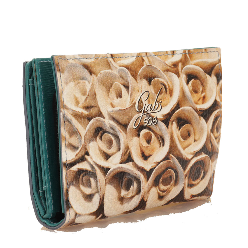 Damenbrieftasche mit Knopf GABS Gmoney14 aus Leder mit Rosendruck