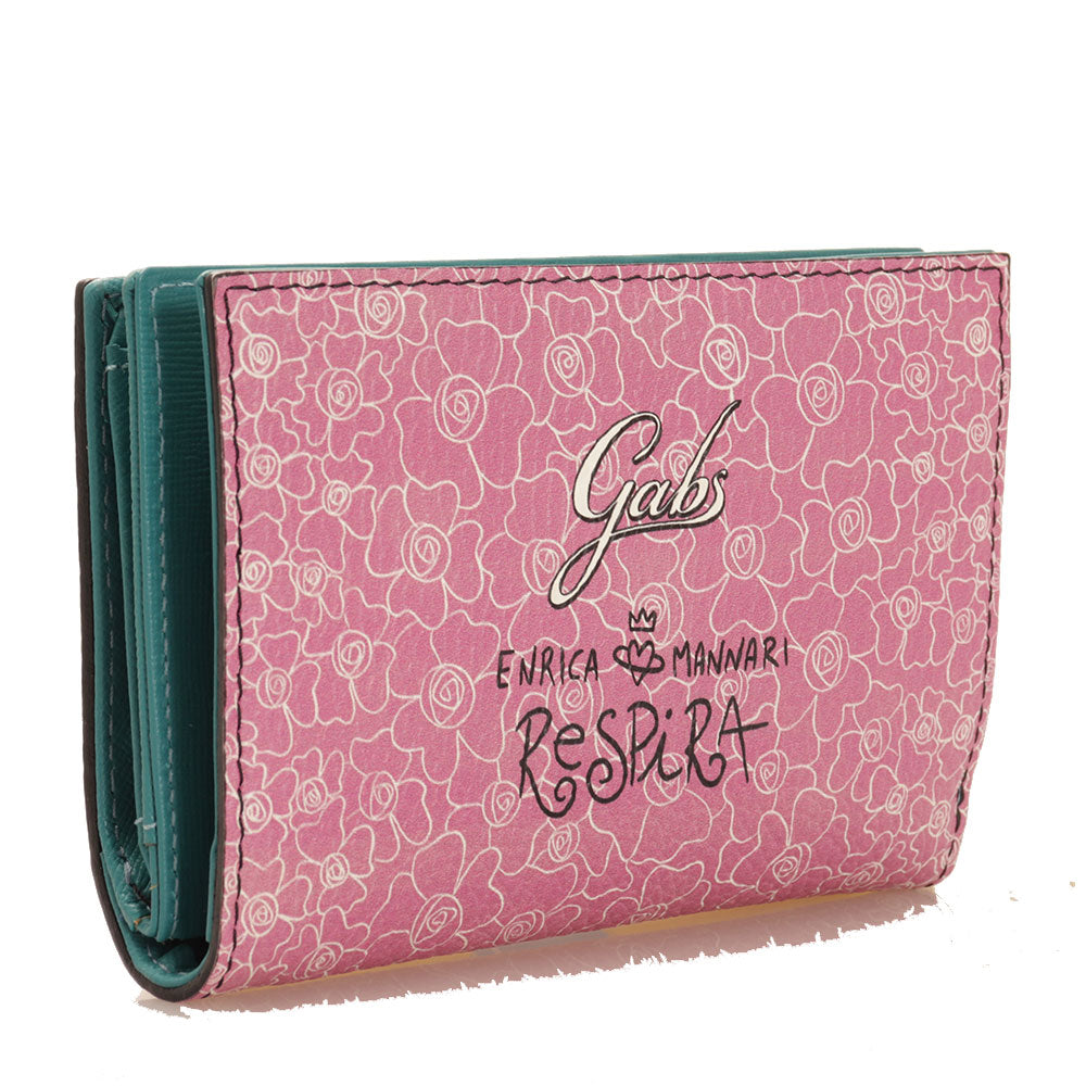 Damenbrieftasche mit GABS Gmoney14 Lab Button aus Leder mit Respira-Print