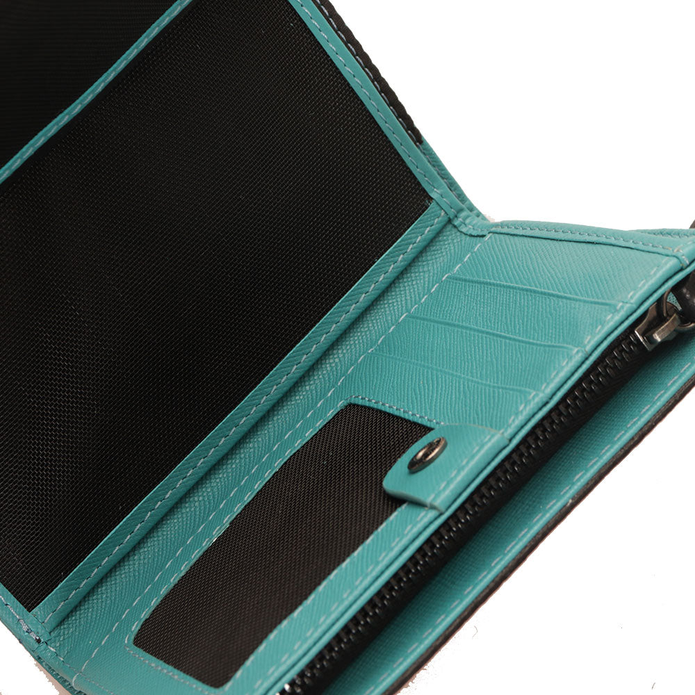 Damenbrieftasche mit GABS Gmoney14 Lab Button aus Leder mit Respira-Print