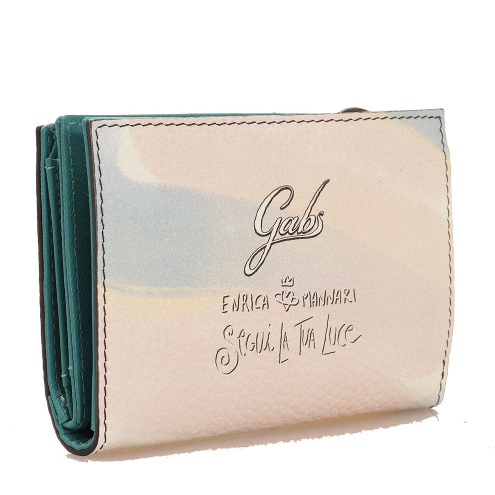 Damenbrieftasche mit GABS Gmoney14 Lab-Knopf aus Leder mit „Follow Your Light“-Aufdruck