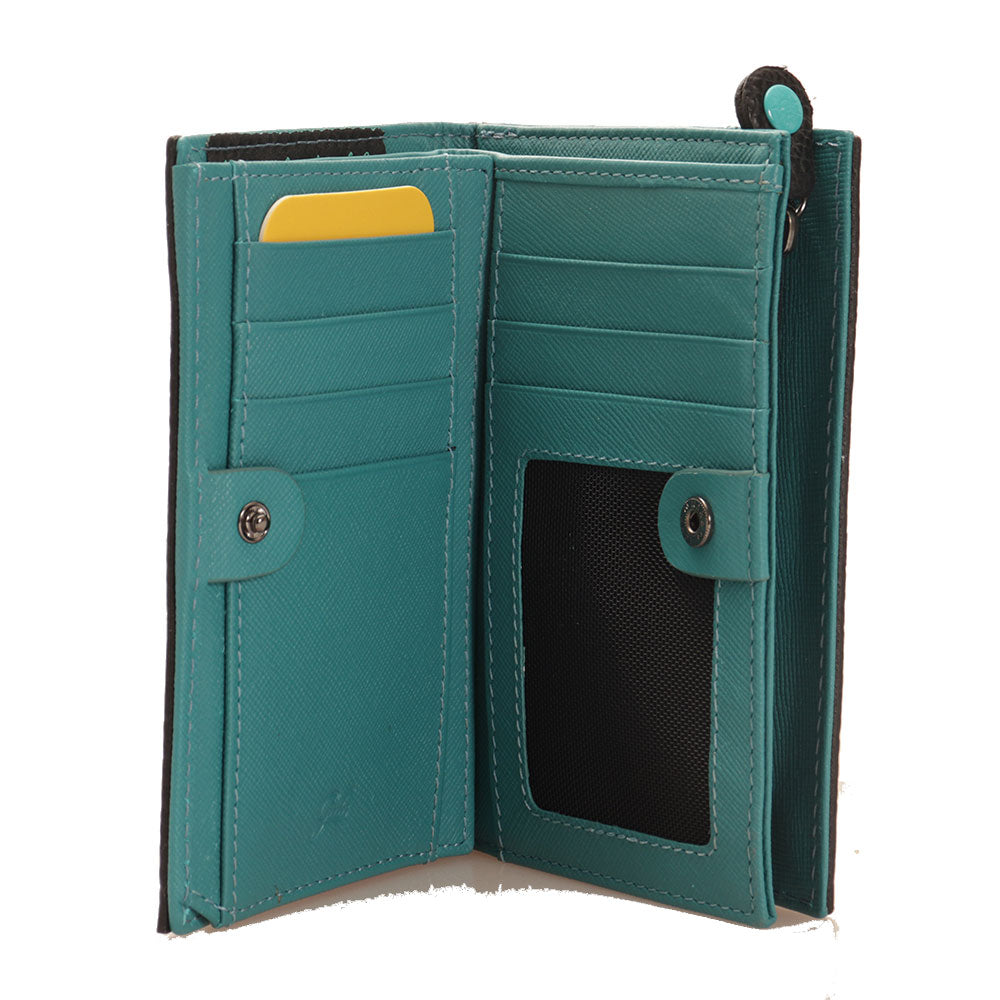 Damenbrieftasche mit GABS Gmoney14 Lab-Knopf aus Leder mit „Follow Your Light“-Aufdruck