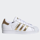 Scarpe Donna ADIDAS Sneakers linea Superstar W in Pelle Bianco e Oro con Paillettes