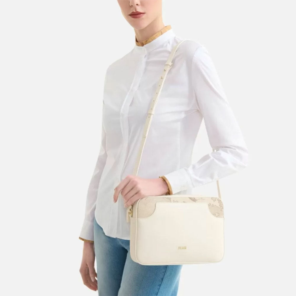 Große Damen-Umhängetasche 1A Classe Alviero Martini Girl City-Linie, Farbe Weiß und Geo Safari GU92