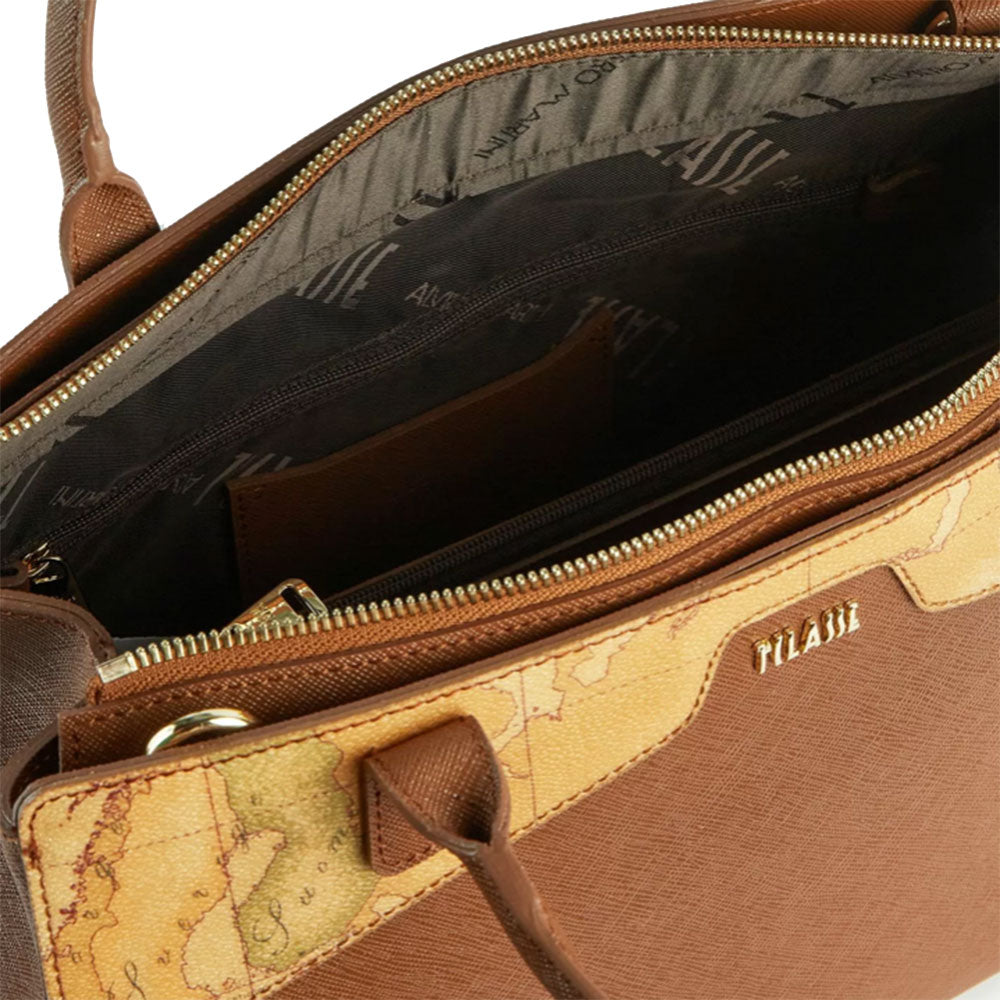 Women's Large Chestnut Leather Handbag 1A Classe ALVIERO MARTINI Glam City - GV67