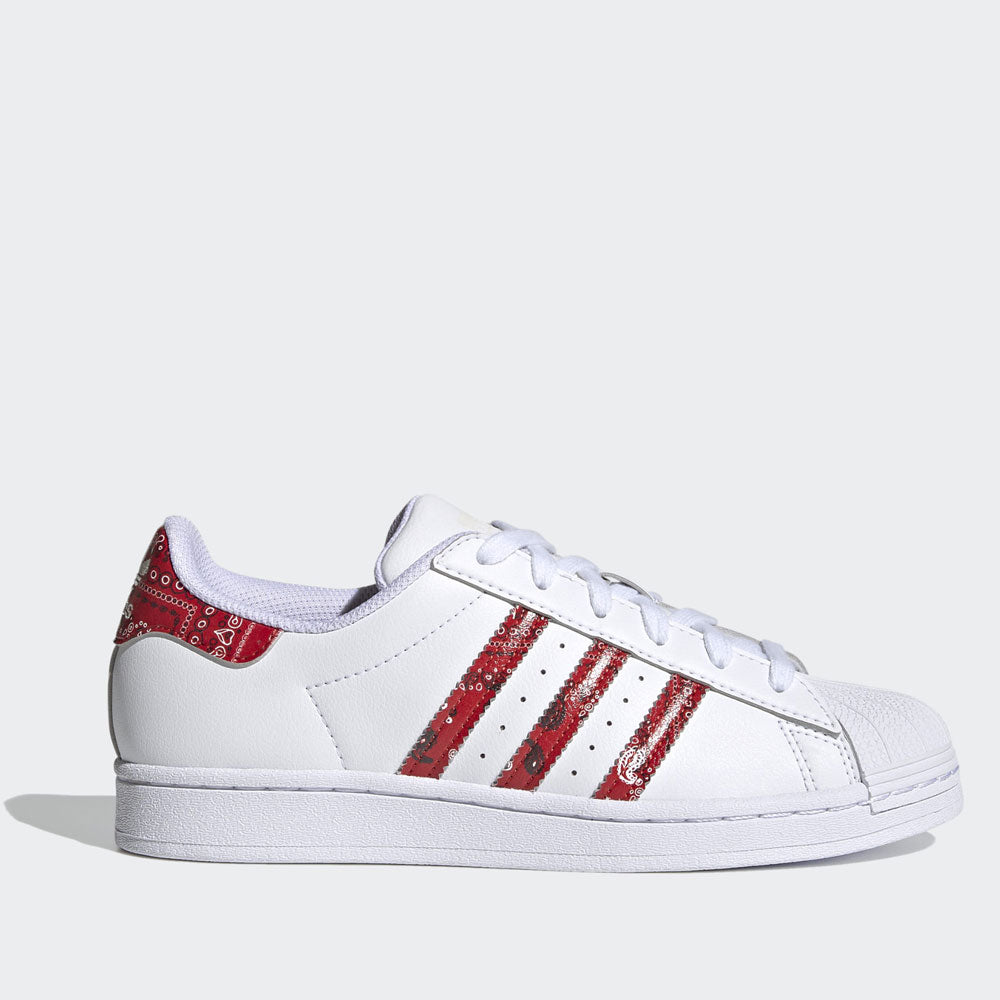 Scarpe Donna ADIDAS Sneakers linea Superstar W in Pelle Bianco e Rosso stampa Bandana