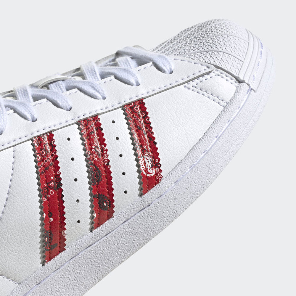 Scarpe Donna ADIDAS Sneakers linea Superstar W in Pelle Bianco e Rosso stampa Bandana