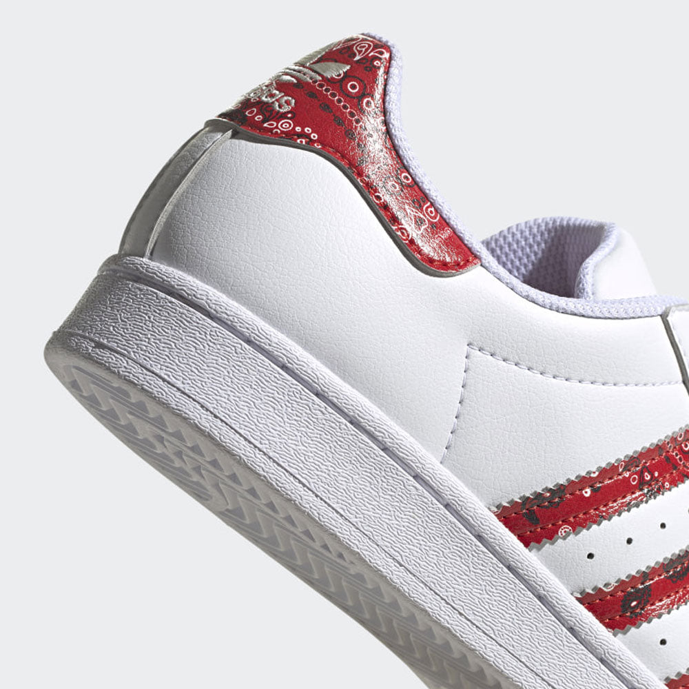 Scarpe Donna ADIDAS Sneakers linea Superstar W in Pelle Bianco e Rosso stampa Bandana